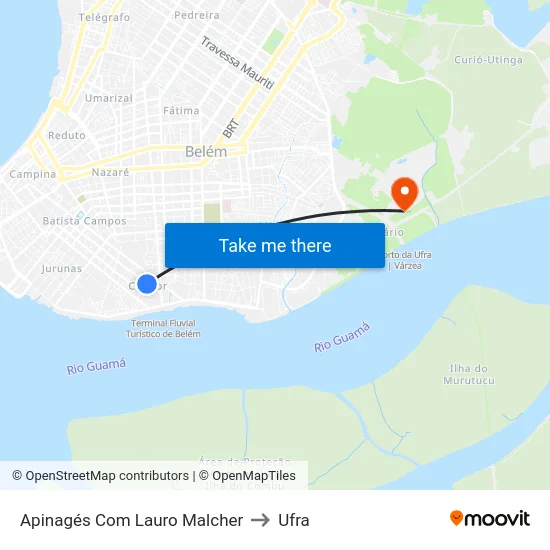 Apinagés Com Lauro Malcher to Ufra map