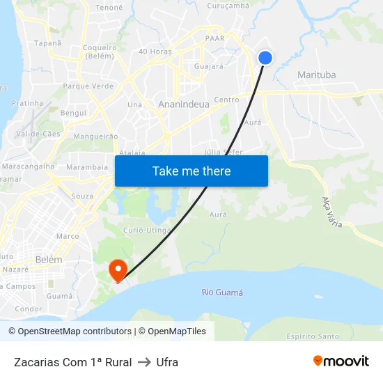 Zacarias Com 1ª Rural to Ufra map