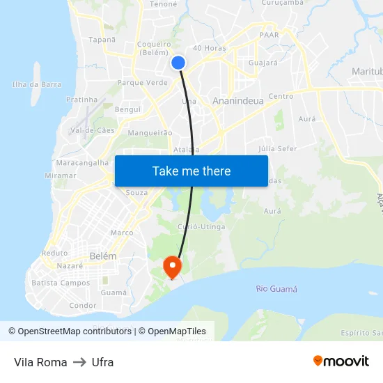 Vila Roma to Ufra map