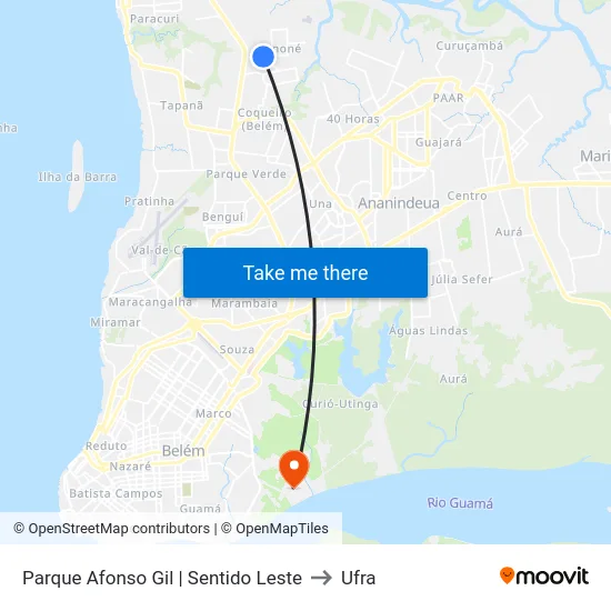 Parque Afonso Gil | Sentido Leste to Ufra map