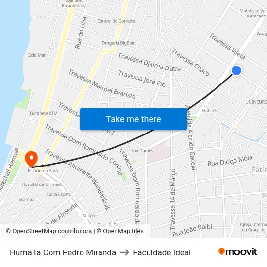 Humaitá Com Pedro Miranda to Faculdade Ideal map