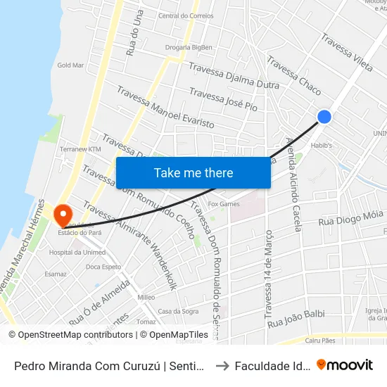 Pedro Miranda Com Curuzú | Sentido Sul to Faculdade Ideal map