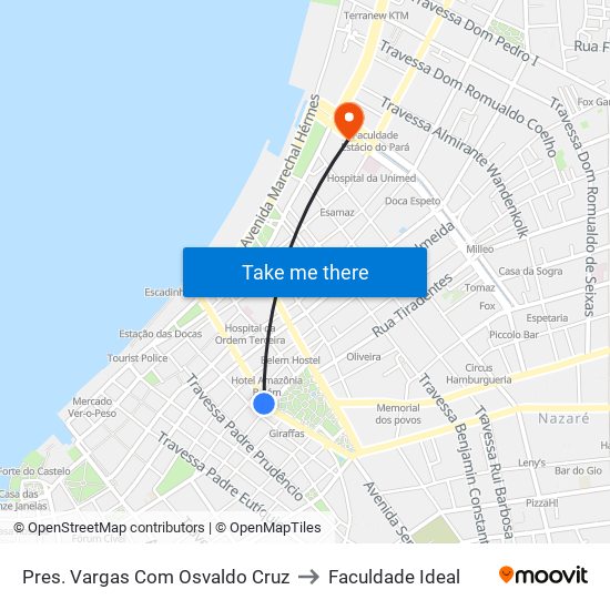 Pres. Vargas Com Osvaldo Cruz to Faculdade Ideal map