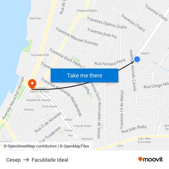 Cesep to Faculdade Ideal map