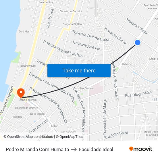 Pedro Miranda Com Humaitá to Faculdade Ideal map