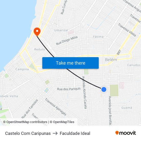 Castelo Com Caripunas to Faculdade Ideal map