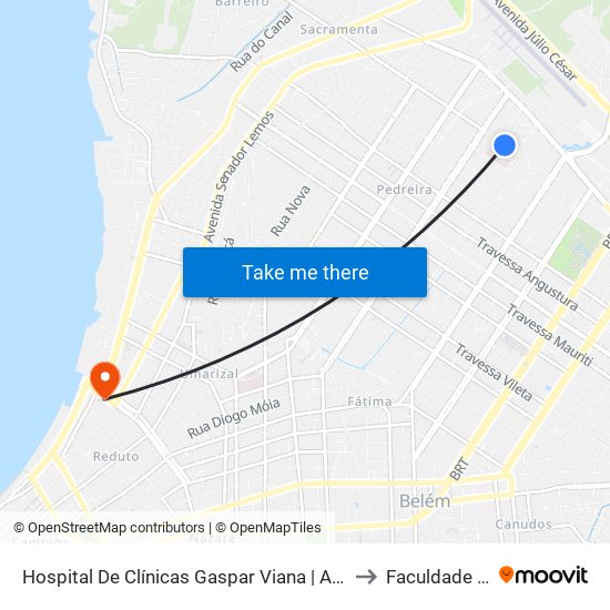 Hospital De Clínicas Gaspar Viana | Alferes Costa to Faculdade Ideal map