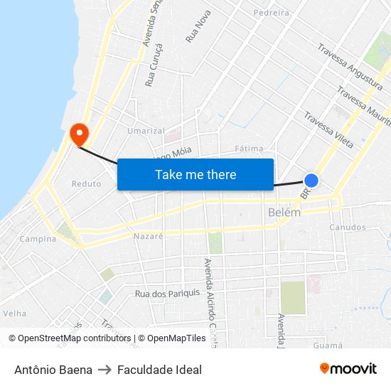 Antônio Baena to Faculdade Ideal map