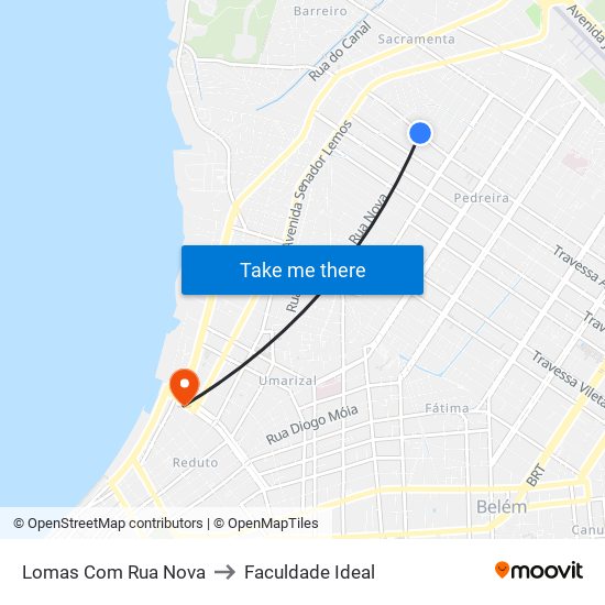 Lomas Com Rua Nova to Faculdade Ideal map