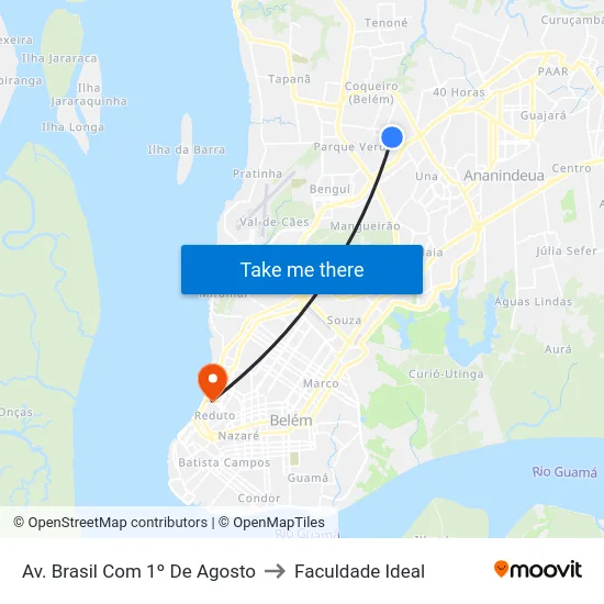 Av. Brasil Com 1º De Agosto to Faculdade Ideal map