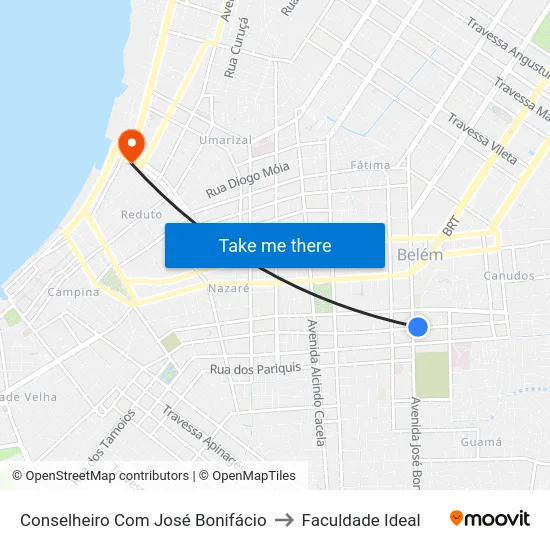 Conselheiro Com José Bonifácio to Faculdade Ideal map