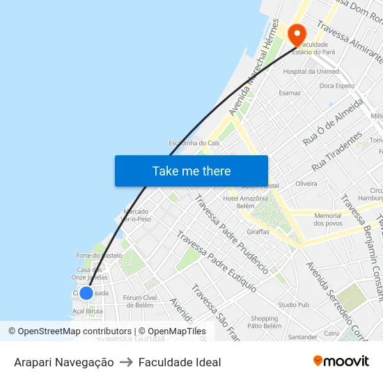 Arapari Navegação to Faculdade Ideal map