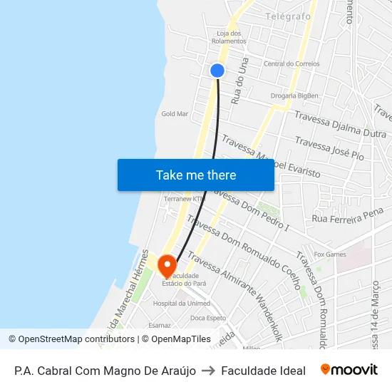 P.A. Cabral Com Magno De Araújo to Faculdade Ideal map