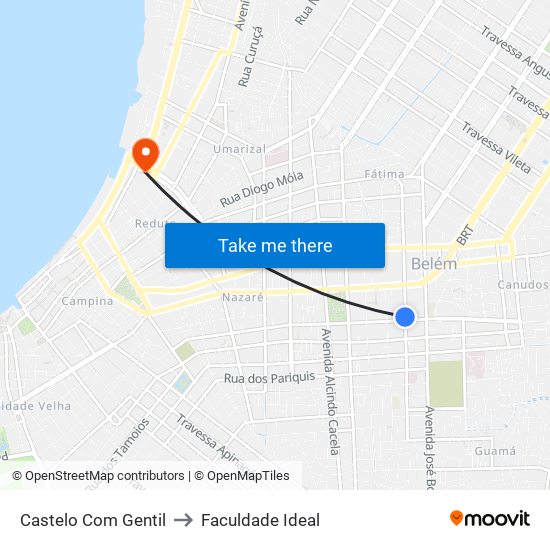 Castelo Com Gentil to Faculdade Ideal map