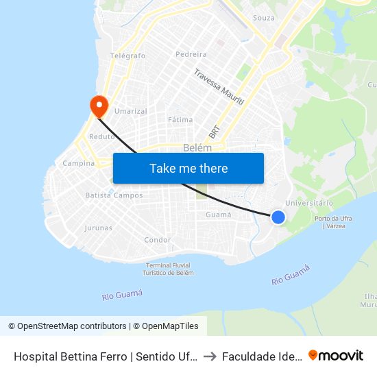 Hospital Bettina Ferro | Sentido Ufra to Faculdade Ideal map