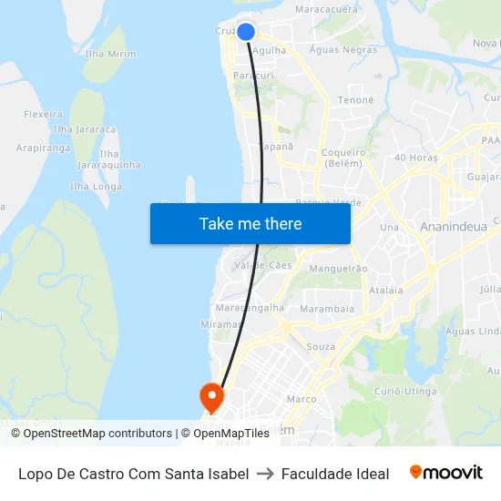 Lopo De Castro Com Santa Isabel to Faculdade Ideal map