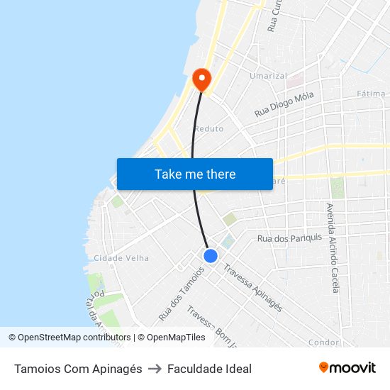 Tamoios Com Apinagés to Faculdade Ideal map