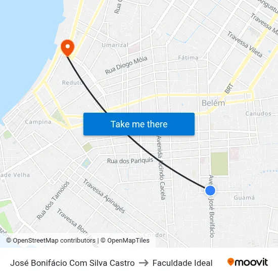 José Bonifácio Com Silva Castro to Faculdade Ideal map
