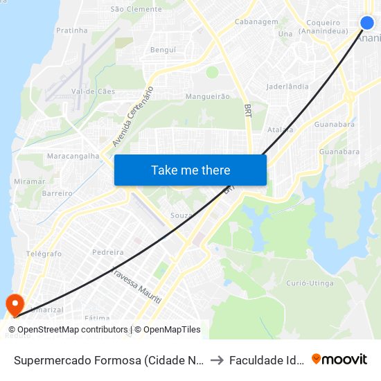 Supermercado Formosa (Cidade Nova) to Faculdade Ideal map