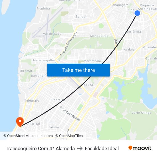 Transcoqueiro Com 4ª Alameda to Faculdade Ideal map