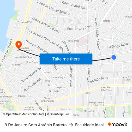 9 De Janeiro Com Antônio Barreto to Faculdade Ideal map