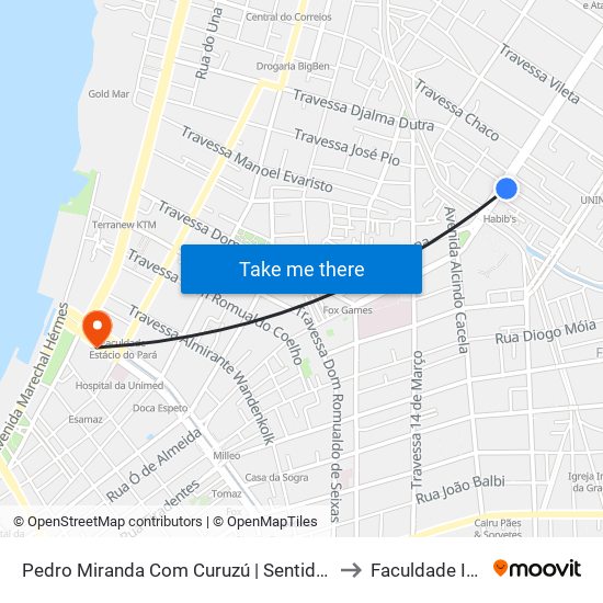 Pedro Miranda Com Curuzú | Sentido Norte to Faculdade Ideal map