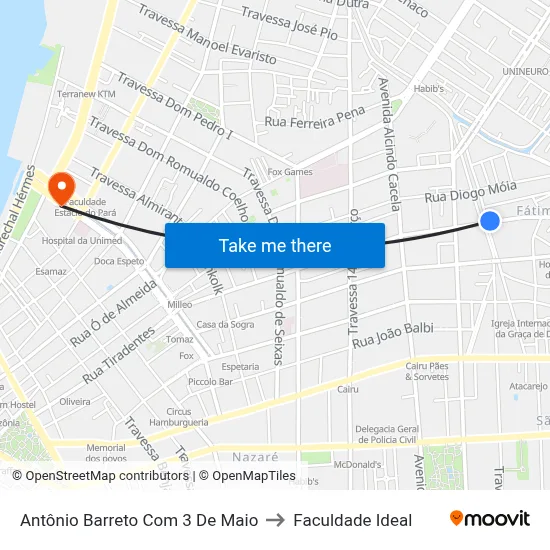 Antônio Barreto Com 3 De Maio to Faculdade Ideal map