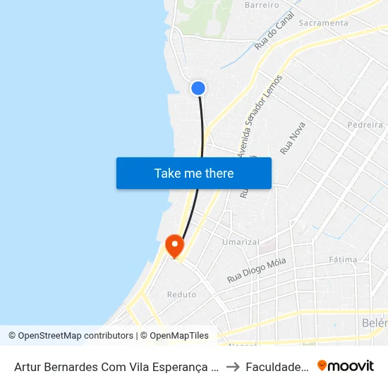 Artur Bernardes Com Vila Esperança | Sentido Sul to Faculdade Ideal map