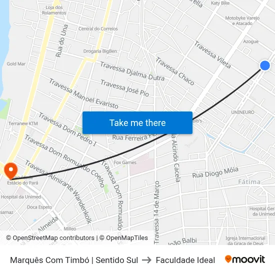 Marquês Com Timbó | Sentido Sul to Faculdade Ideal map