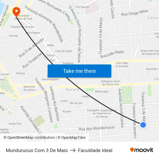 Mundurucus Com 3 De Maio to Faculdade Ideal map