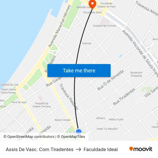 Assis De Vasc. Com Tiradentes to Faculdade Ideal map
