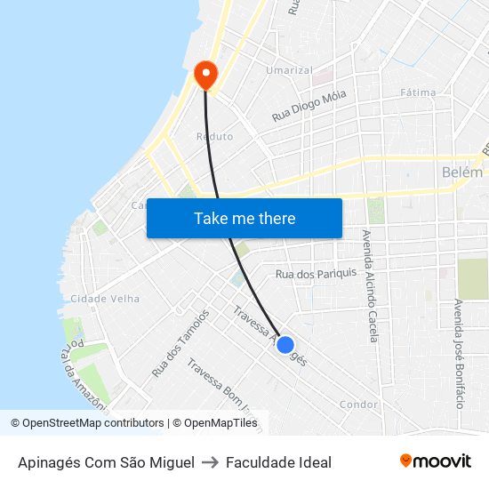 Apinagés Com São Miguel to Faculdade Ideal map