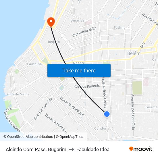 Alcindo Com Pass. Bugarim to Faculdade Ideal map