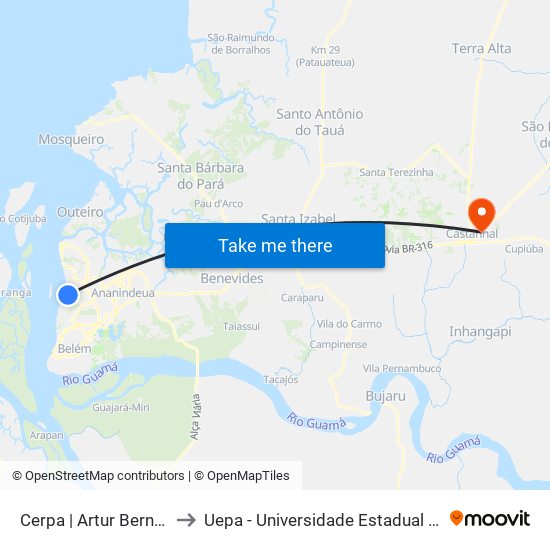Cerpa | Artur Bernardes to Uepa - Universidade Estadual Do Pará map