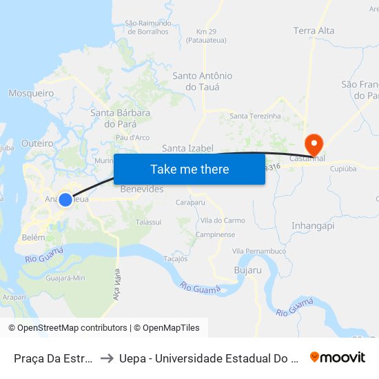 Praça Da Estrela to Uepa - Universidade Estadual Do Pará map