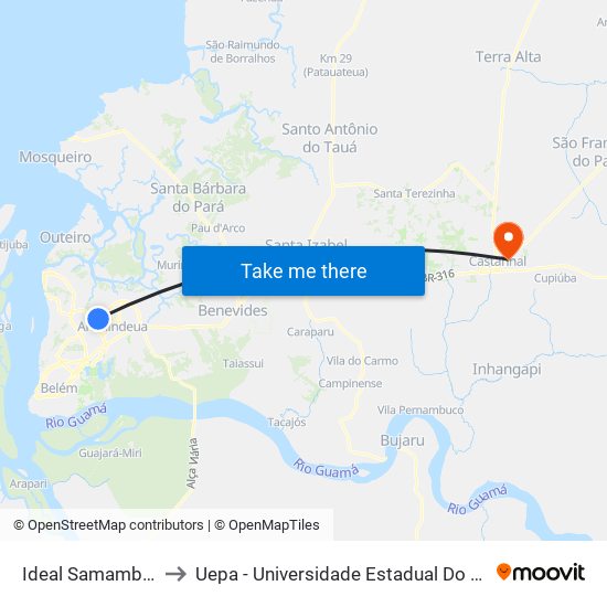 Ideal Samambaia to Uepa - Universidade Estadual Do Pará map