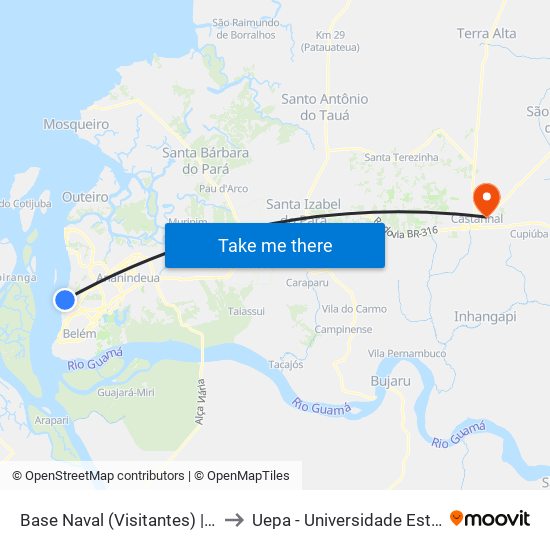 Base Naval (Visitantes) | Sentido Norte to Uepa - Universidade Estadual Do Pará map