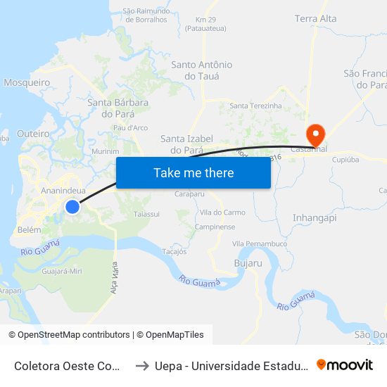 Coletora Oeste Com Rua 16 to Uepa - Universidade Estadual Do Pará map