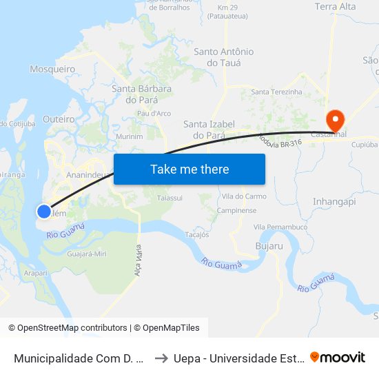 Municipalidade Com D. Rom. De Seixas to Uepa - Universidade Estadual Do Pará map