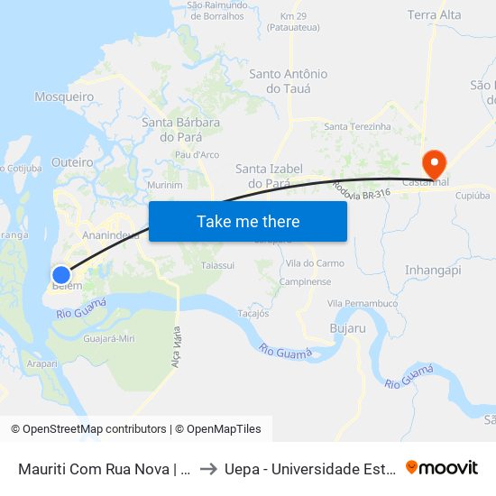 Mauriti Com Rua Nova | Sentido Norte to Uepa - Universidade Estadual Do Pará map