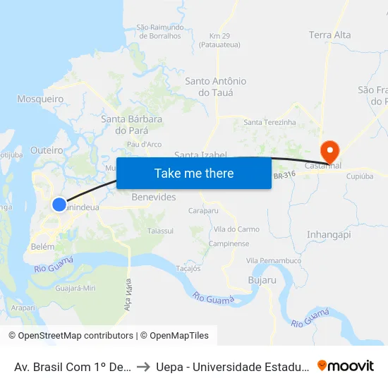 Av. Brasil Com 1º De Agosto to Uepa - Universidade Estadual Do Pará map