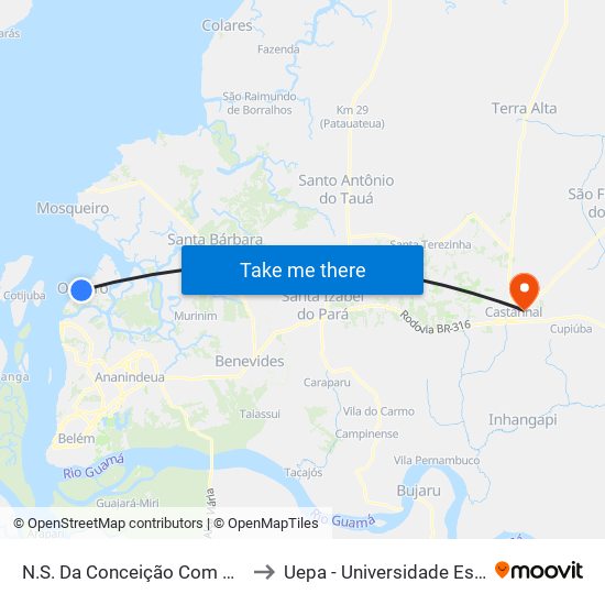 N.S. Da Conceição Com R. Dos Coqueiros to Uepa - Universidade Estadual Do Pará map