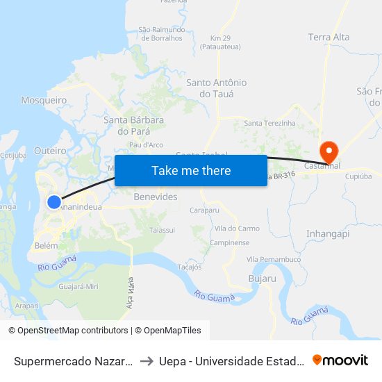 Supermercado Nazaré | Sideral to Uepa - Universidade Estadual Do Pará map