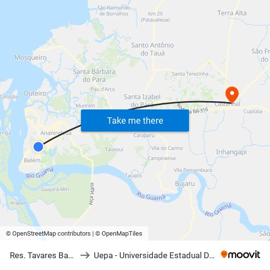 Res. Tavares Bastos to Uepa - Universidade Estadual Do Pará map