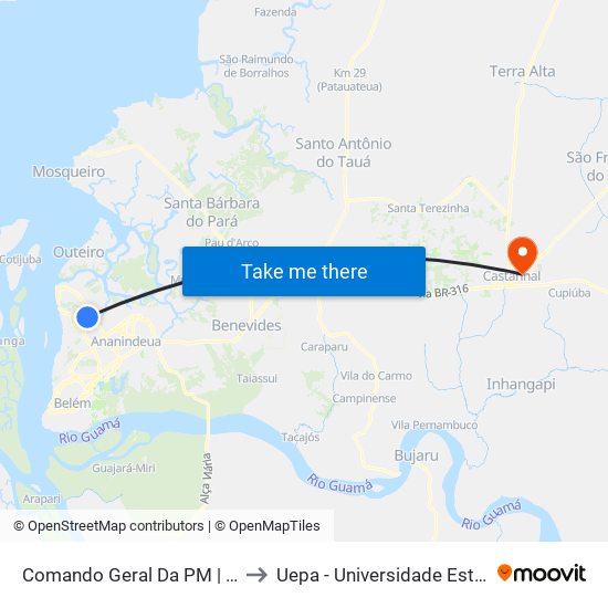 Comando Geral Da PM | Sentido Norte to Uepa - Universidade Estadual Do Pará map
