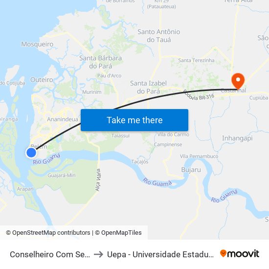 Conselheiro Com Serzedelo to Uepa - Universidade Estadual Do Pará map