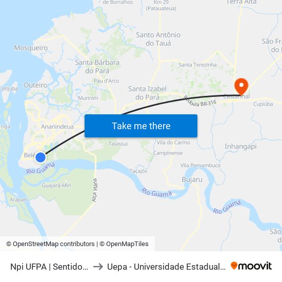 Npi UFPA | Sentido Norte to Uepa - Universidade Estadual Do Pará map