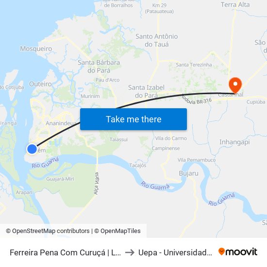 Ferreira Pena Com Curuçá | Líder Praça Brasil (Fundos) to Uepa - Universidade Estadual Do Pará map