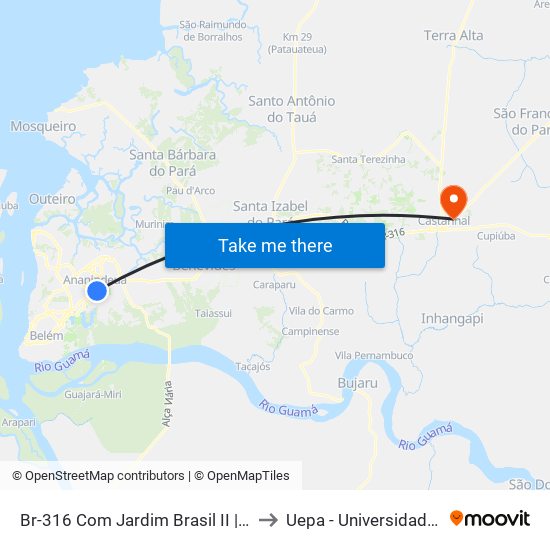 Br-316 Com Jardim Brasil II | Antiga Estação Rodoviária to Uepa - Universidade Estadual Do Pará map