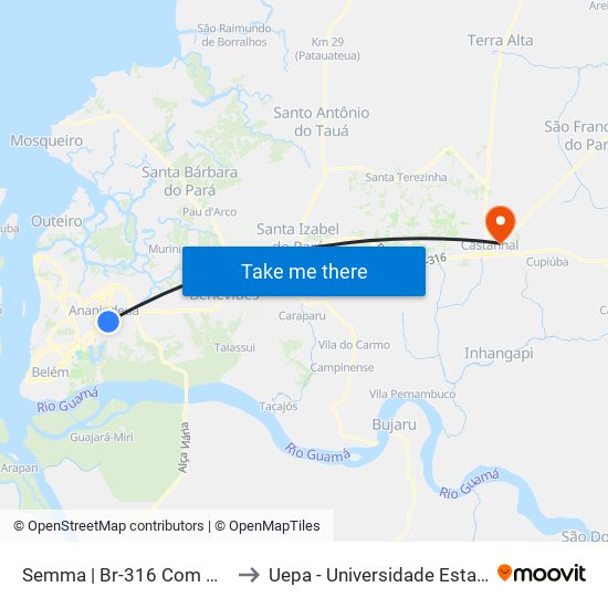 Semma | Br-316 Com Águas Lindas to Uepa - Universidade Estadual Do Pará map